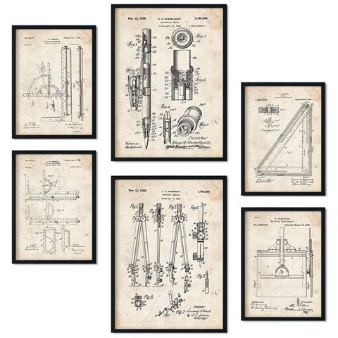 Set Di 6 Stampe Poster Con Brevetti Di Strumenti Di Misura Poster Con Immagini Di Brevetti Retrò Design D'interni In Stile Vintage A3 & A4 Senza Cornice - Foto 1