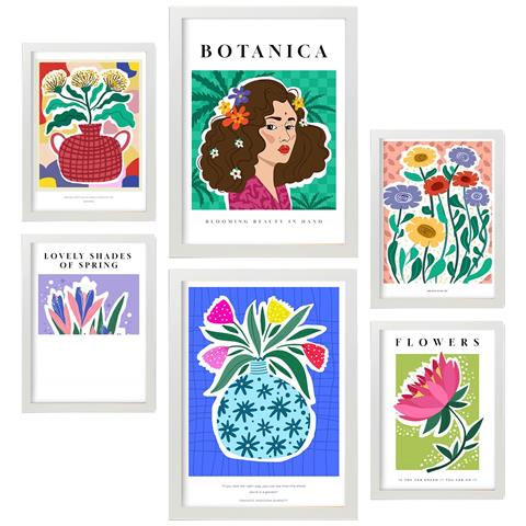 Set Di 6 Stampe Foglio Poster Dei Sogni Galleria D'arte Astratta Dipinti Decorativi Per Il Tuo Soggiorno Stampe Artistiche Da Parete Per La Casa A3 & A4 Cornice Bianca - Foto 1