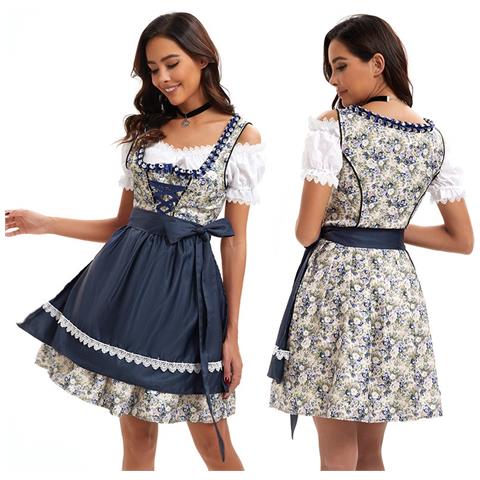 Costume Dirndl Oktoberfest: Abito Bavarese Da Birraia Con Stampa Floreale S - Foto 1
