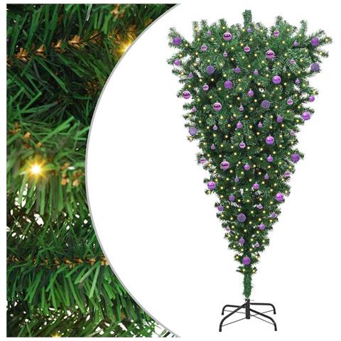 Albero di Natale artificiale pre-illuminato capovolto con set di palline - Foto 1