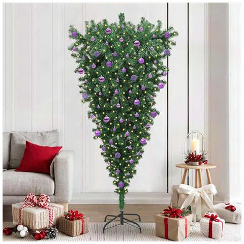 Albero di Natale artificiale pre-illuminato capovolto con set di palline - Foto 2