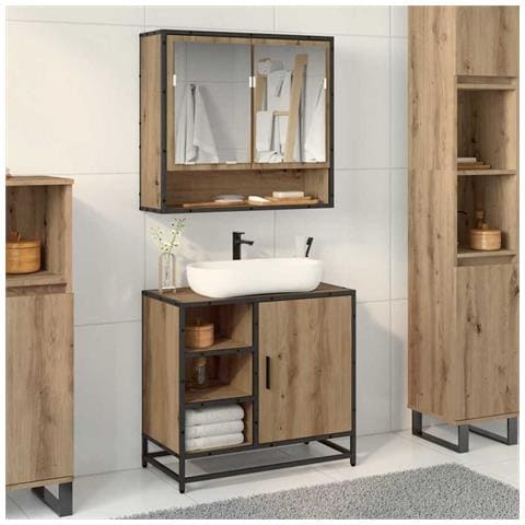 Set di mobili per il bagno con porta 2 pcs Rovere artigianale - Foto 2