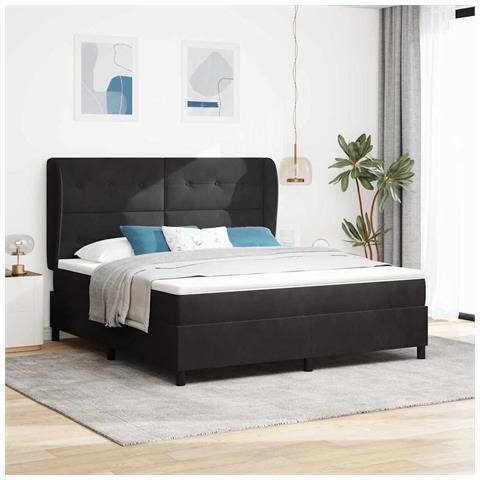 Letto a molle con materasso Nero 200 x 180 cm Poliestere - Foto 2