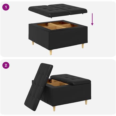 Pouf contenitore Nero 80 x 80 x 45 cm Pelle sintetica - Foto 9