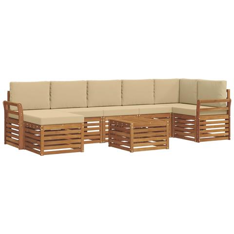 Set divani 8 pcs Naturale e Beige Legno di Acacia Massello - Foto 1