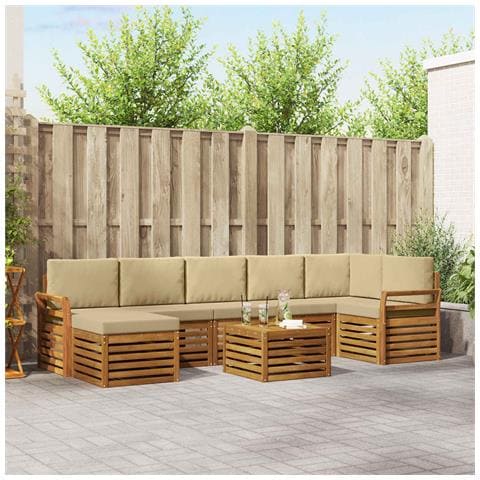 Set divani 8 pcs Naturale e Beige Legno di Acacia Massello - Foto 2