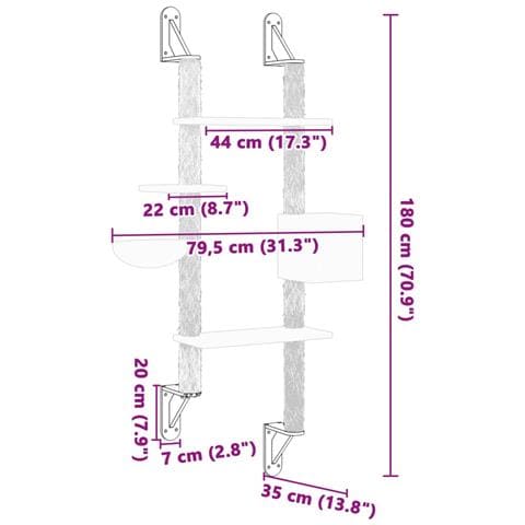 Albero per Gatti con Tiragraffi a Parete Crema 180 cm - Foto 7