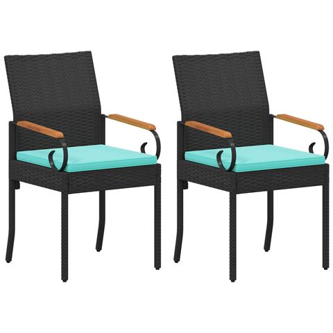 Sedie da giardino 2 pcs Nero e Turchese Polyrattan e acacia - Foto 1