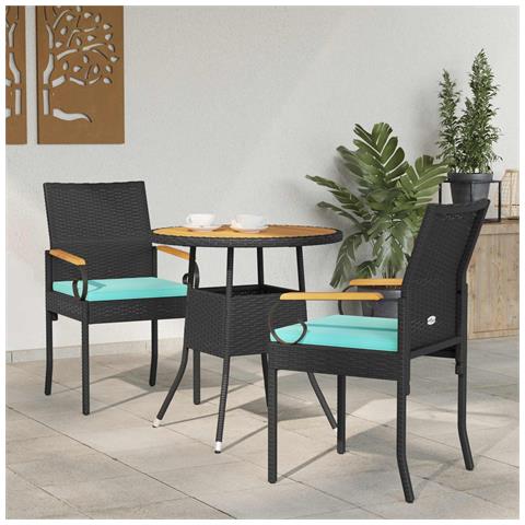 Sedie da giardino 2 pcs Nero e Turchese Polyrattan e acacia - Foto 2