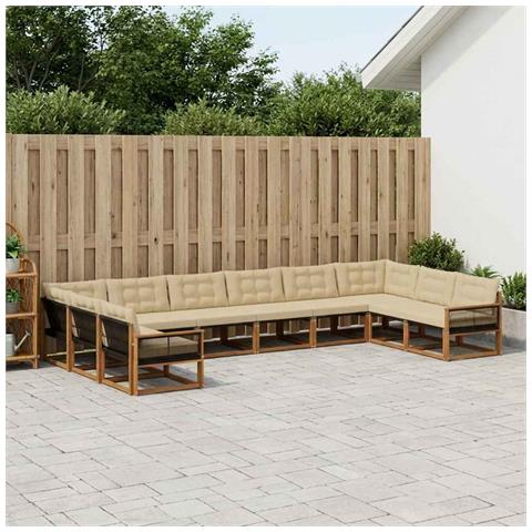 Set di divani da esterno con cuscino 10 pcs Naturale e Beige - Foto 2