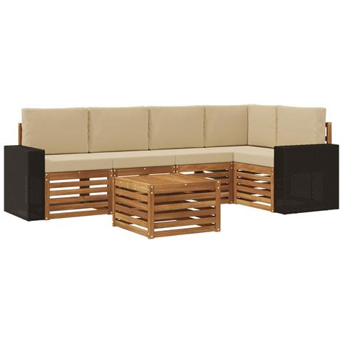 Set divano sezionale con cuscino 6 pcs Naturale e Beige - Foto 1