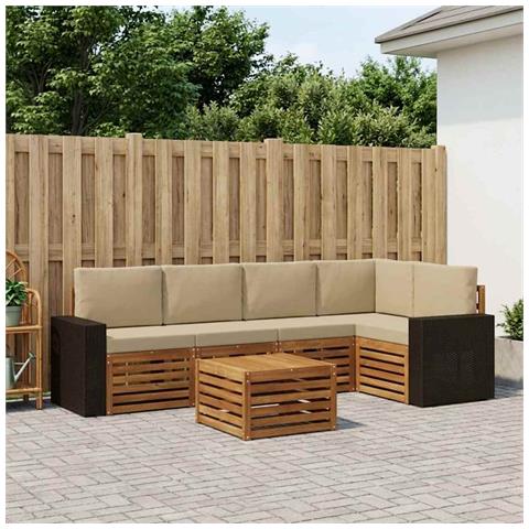 Set divano sezionale con cuscino 6 pcs Naturale e Beige - Foto 2