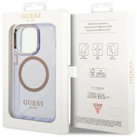 Guess Guhmp14lhtcmu Custodia Per Iphone 14 Pro 6.1 Viola /viola Con Bordo Dorato Traslucido Magsafe - Foto 1