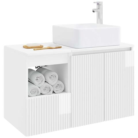 Set di mobili per il bagno 2 pz Bianco Lucido - Foto 10