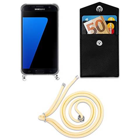 Catena Di Telefoni Cellulari Compatibile Con Samsung Galaxy S7 In Crema Beige - Coperchio Protettivo In Silicone Con Anelli D'argento, Cinturino In Corda E Custodia Staccabile - Foto 3