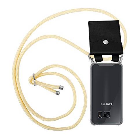Catena Di Telefoni Cellulari Compatibile Con Samsung Galaxy S7 In Crema Beige - Coperchio Protettivo In Silicone Con Anelli D'argento, Cinturino In Corda E Custodia Staccabile - Foto 1