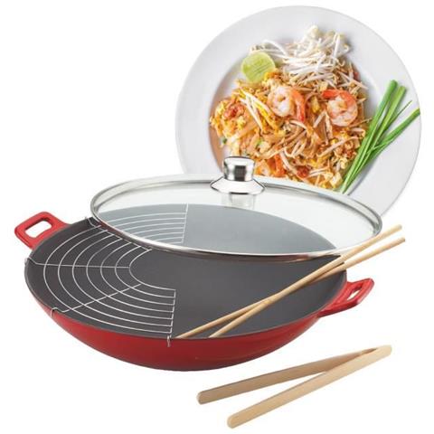 Wok In Ghisa - 36 Cm - Rosso - Foto 1