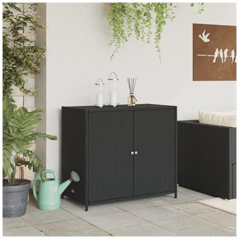 Armadietto Portaoggetti Da Giardino Nero 83x45x76 Cm Polyrattan - Foto 3