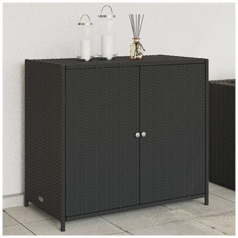 VidaXL Armadietto Da Giardino In Polyrattan Nero 83x45x76 Cm - Con Ante E Ripiano | Per Cuscini E Attrezzi - Foto 12