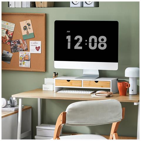 Supporto Per Monitor Pc Scrivania Organizer Scrivania Rialzo Monitor Con 2 Cassetti Bbf02-wn - Foto 7