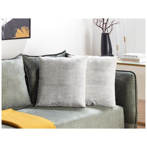 Set Di 2 Cuscini Kanpas Lino 50 X 50 Cm Grigio A Strisce - Foto 1