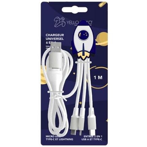 Cavo 3 In 1 Andy Usb-c /micro-usb /lightning A Usb 3a Razzo Portachiavi, Bianco / Blu - Foto 2