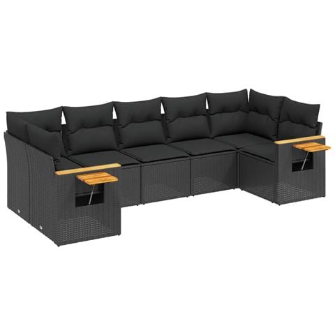 Set Divani Da Giardino Con Cuscini 7pz Nero Polyrattan - Foto 1
