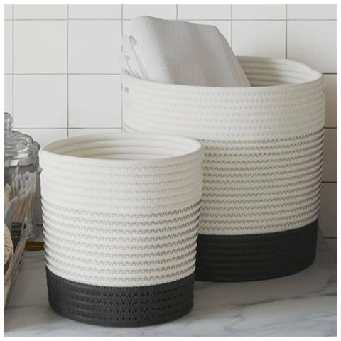 Cestini Portaoggetti 2pz Bianco E Nero In Cotone - Foto 1