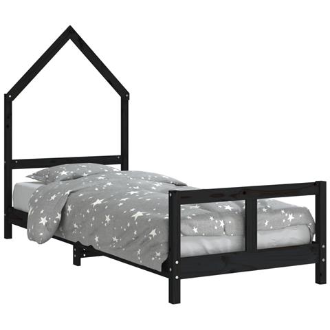Giroletto per Bambini Nero 80x200 cm in Legno Massello di Pino - Foto 1