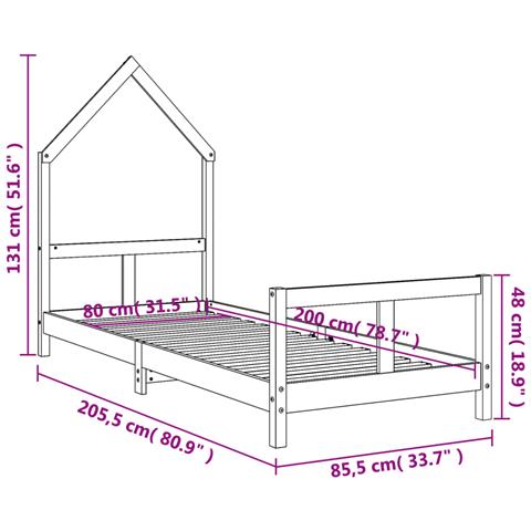 Giroletto per Bambini Nero 80x200 cm in Legno Massello di Pino - Foto 9