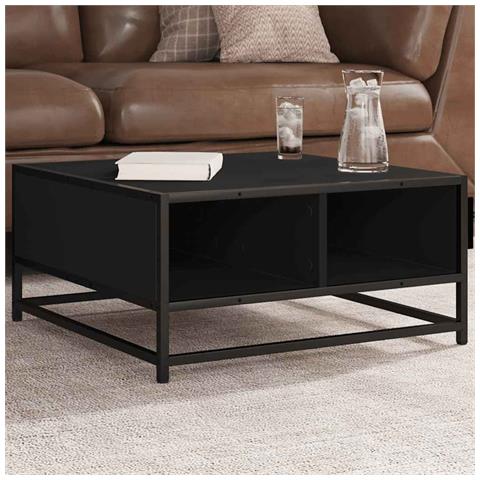 Tavolino Da Salotto Nero 60,5x60,5x30cm Truciolato E Metallo - Foto 2