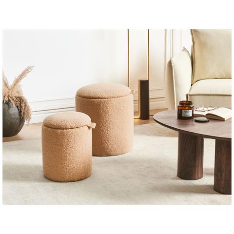 Set Di 2 Pouf Contenitore Berea Bouclé Marrone Chiaro - Foto 1