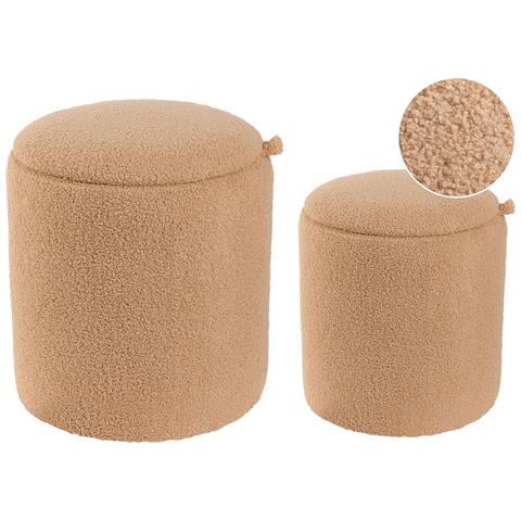 Set Di 2 Pouf Contenitore Berea Bouclé Marrone Chiaro - Foto 2