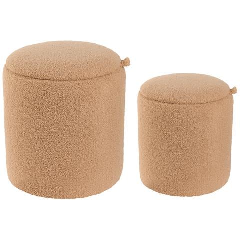 Set Di 2 Pouf Contenitore Berea Bouclé Marrone Chiaro - Foto 7