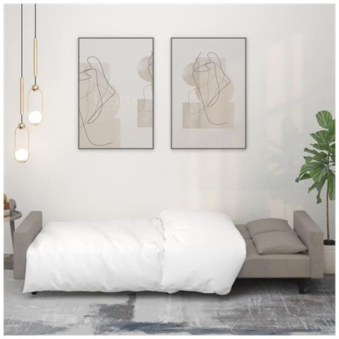 Divano Letto A 2 Posti Con 2 Cuscini Grigio Chiaro In Velluto - Foto 2