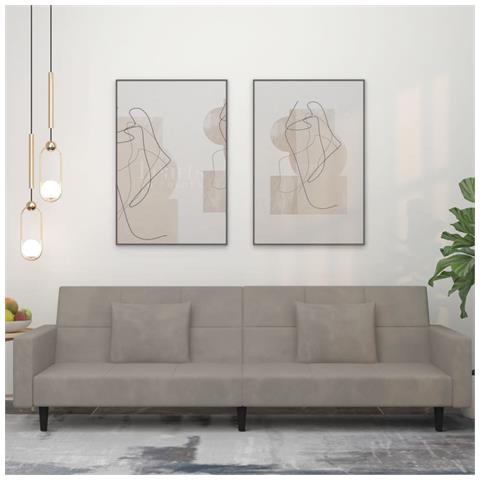 Divano Letto A 2 Posti Con 2 Cuscini Grigio Chiaro In Velluto - Foto 8