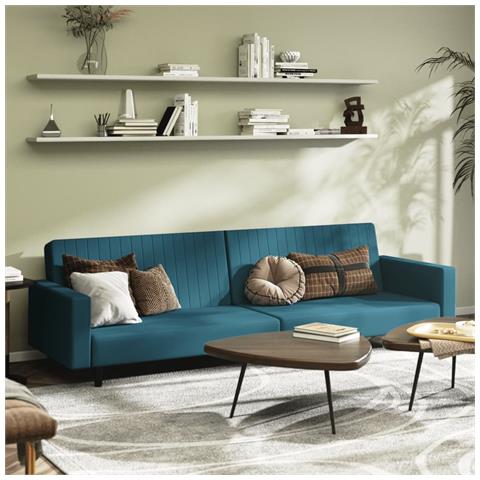 Divano Letto A 2 Posti Blu In Velluto - Foto 8