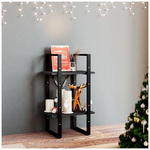 Libreria A 2 Ripiani Nera 40x30x70 Cm In Massello Di Pino - Foto 8