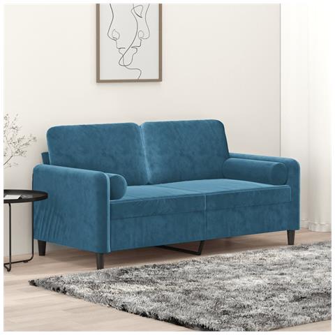 Divano a 2 Posti con Cuscini Blu 140 cm in Velluto - Foto 2