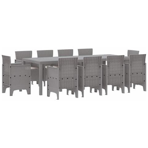 Set da Pranzo per Giardino 11 Pezzi con Cuscini Rattan Sintetico Grigio Chiaro - Foto 1