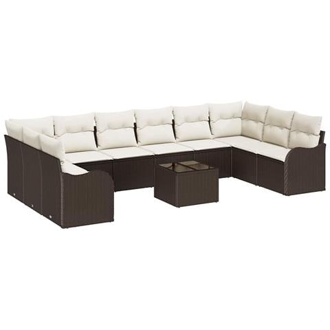 Set di divani da giardino  10 pezzi con cuscini in polyrattan grigio, Divano da giardino con cuscini  per 2 persone in polyrattan marrone - Foto 1