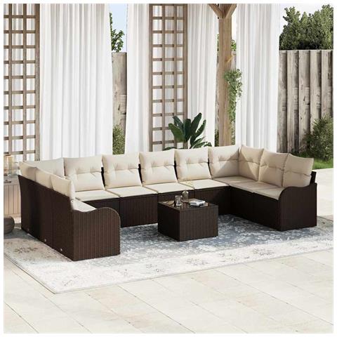 Set di divani da giardino  10 pezzi con cuscini in polyrattan grigio, Divano da giardino con cuscini  per 2 persone in polyrattan marrone - Foto 2