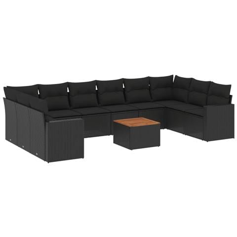Set Divani da Giardino 11 pz con Cuscini in Polyrattan Nero - Foto 1
