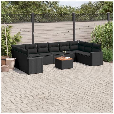 Set Divani da Giardino 11 pz con Cuscini in Polyrattan Nero - Foto 2