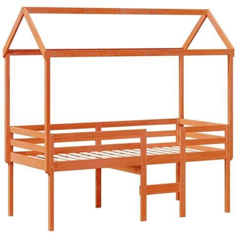 Letto a Soppalco con Tetto Cera 80x200 cm in Legno di Pino - Foto 1