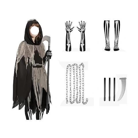 Costume Da Mietitore Con Falce E Catena Per Halloween Taglia S - Foto 2