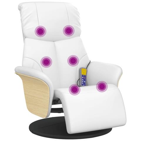 Poltrona Reclinabile Massaggiante Poggiapiedi Bianca Similpelle - Foto 1