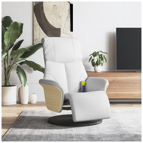 Poltrona Reclinabile Massaggiante Poggiapiedi Bianca Similpelle - Foto 2