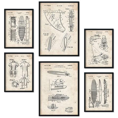 Set Di 6 Stampe Poster Con Brevetti Di Surf Poster Con Immagini Di Brevetti Retrò Design D'interni In Stile Vintage A3 & A4 Senza Cornice - Foto 1