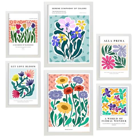 Set Di 6 Stampe Foglio Di Poster Joy Galleria D'arte Astratta Dipinti Decorativi Per Il Tuo Soggiorno Stampe Artistiche Da Parete Per La Casa A3 & A4 Cornice Bianca - Foto 1